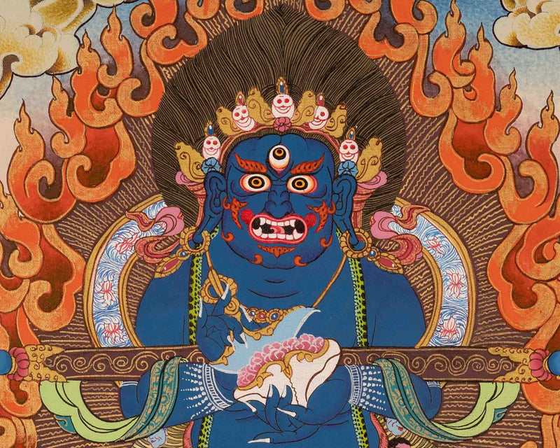 Original Hand-Painted Sakya Mahakala With Brocade | Traditional Thangka Painting