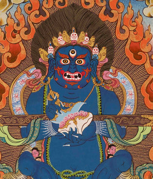 Original Hand-Painted Sakya Mahakala With Brocade | Traditional Thangka Painting