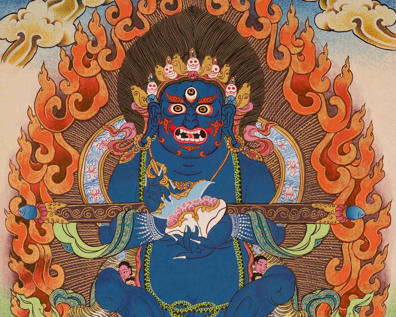 Original Hand-Painted Sakya Mahakala With Brocade | Traditional Thangka Painting