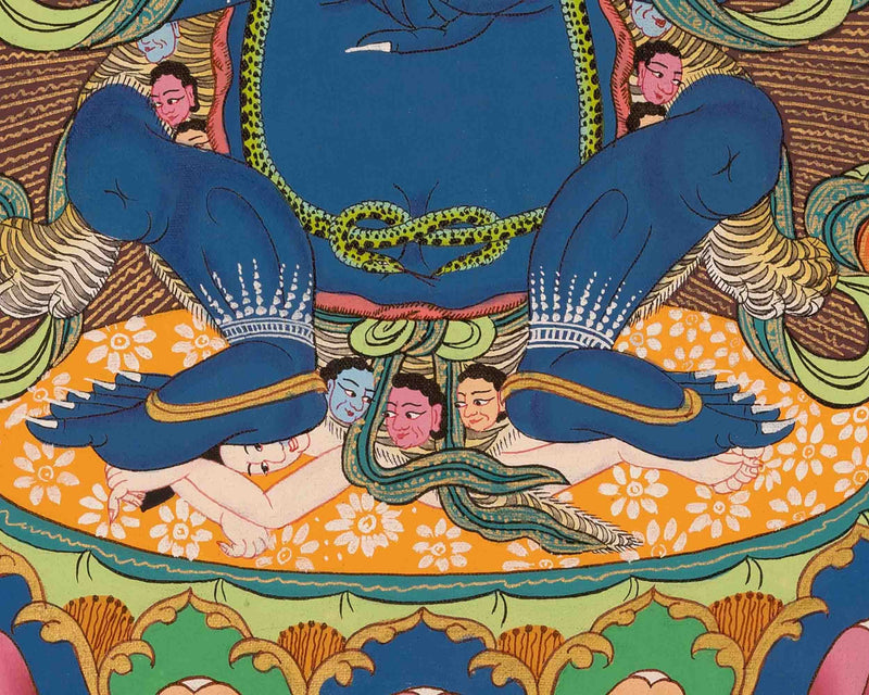 Original Hand-Painted Sakya Mahakala With Brocade | Traditional Thangka Painting