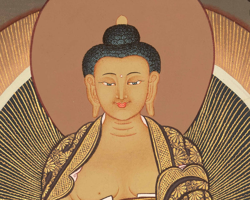 Shakyamuni Buddha Thangka With Brocade | Buddhist Painting | Wall Hanging