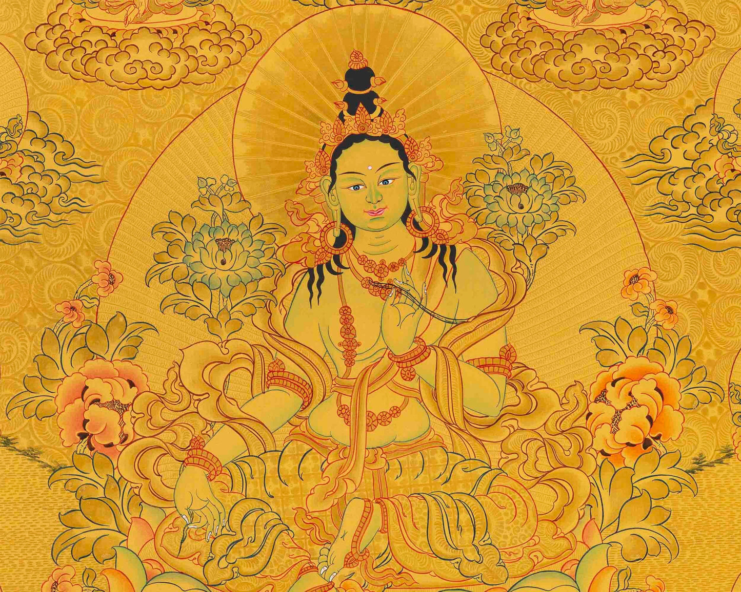 Full Gold Style 21 Green Taras Thangka | Buddhist Art | Master Quality | Thangka Painting |