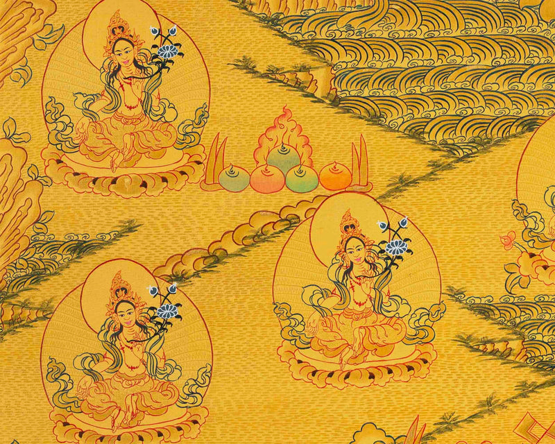 Full Gold Style 21 Green Taras Thangka | Buddhist Art | Master Quality | Thangka Painting |