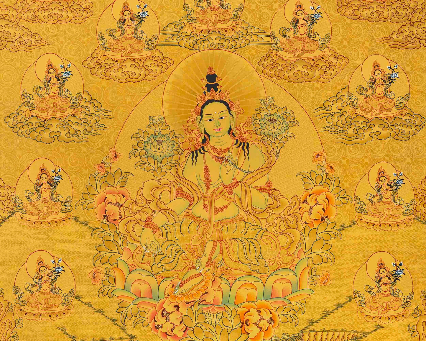 Full Gold Style 21 Green Taras Thangka | Buddhist Art | Master Quality | Thangka Painting |