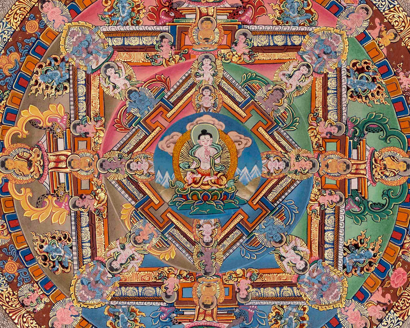 Vairocana Buddha & Shakyamuni Buddha Mandala Thangka | Religious Wall Art