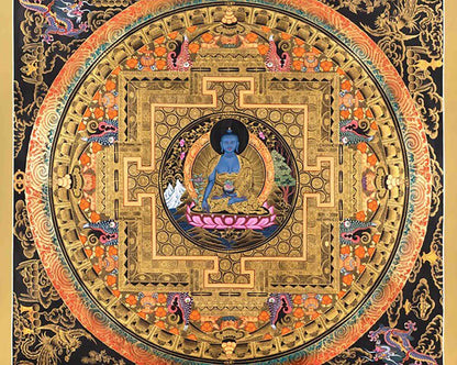 Fine Quality Medicine Buddha Mandala Thangka | Sacred Painting for Meditation