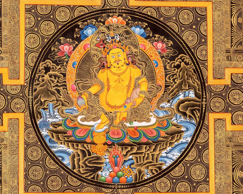 Sacred Dzambala Mandala  | Original Hand Painted Wealth Deity Wall Decor Painting