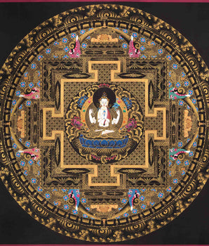 Original Hand painted Chengrezig Mandala | Fine Quality | Bodhisattva of Compassion | Avalokitesvara Tibetan Thangka Painting | Home Deco