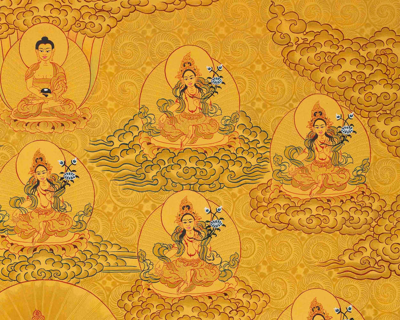 Full Gold Style 21 Green Taras Thangka | Buddhist Art | Master Quality | Thangka Painting |