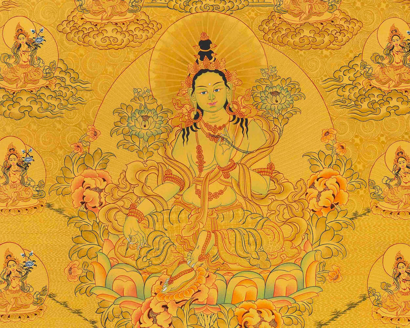 Full Gold Style 21 Green Taras Thangka | Buddhist Art | Master Quality | Thangka Painting |