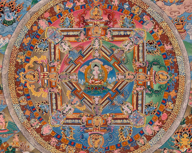 Vairocana Buddha & Shakyamuni Buddha Mandala Thangka | Religious Wall Art