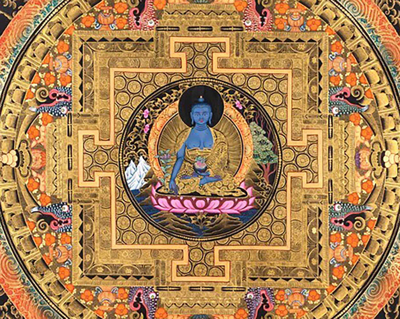 Fine Quality Medicine Buddha Mandala Thangka | Sacred Painting for Meditation