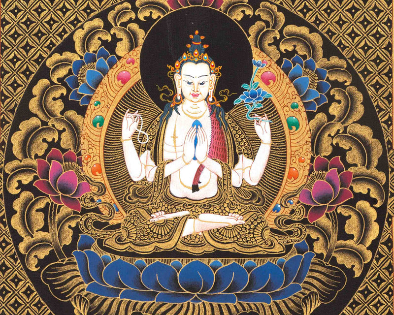 Original Hand-Painted Chengrezig Mandala  | Fine Quality Avalokitesvara Thangka Painting