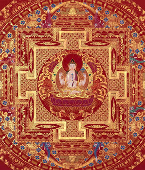 Genuine 24K Gold Painted Chengrezig Mandala |Art Painting for Meditation & Yoga