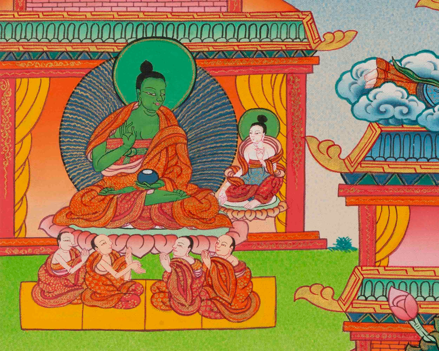 Original Hand-Painted Amitabha Buddha Palace | Sukhavati Thangka | Tibetan Buddhist Painting |