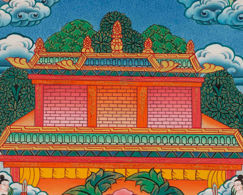 Original Hand-Painted Amitabha Buddha Palace | Sukhavati Thangka | Tibetan Buddhist Painting |