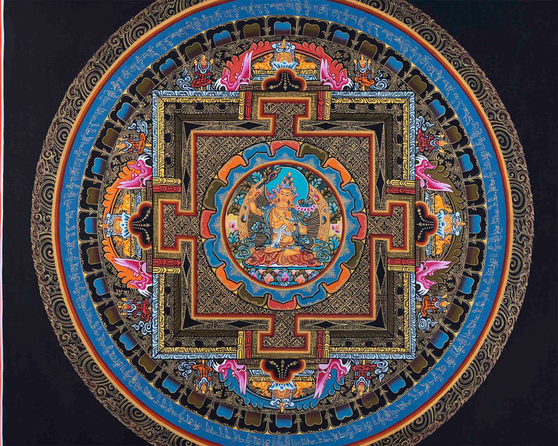 Original Hand-Painted Manjushree Mandala Thangka | Boddhisattva of Wisdom & Compassion |