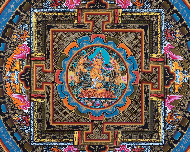 Original Hand-Painted Manjushree Mandala Thangka | Boddhisattva of Wisdom & Compassion |