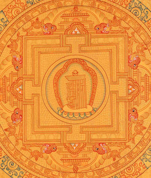 Hand Painted Full Gold Auspicious Mandala Tibetan Thangka | Religious Gift