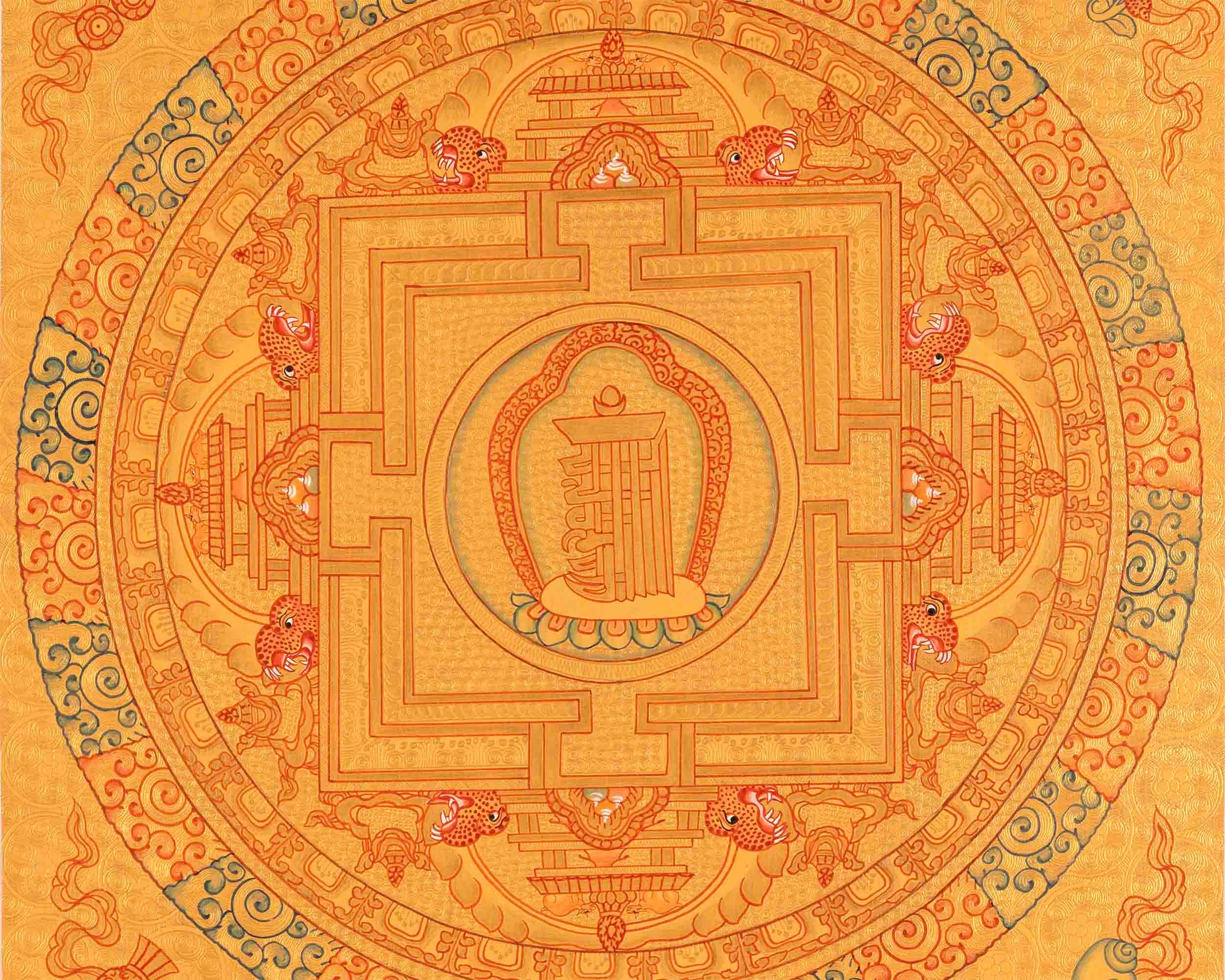 Hand Painted Full Gold Auspicious Mandala Tibetan Thangka | Religious Gift