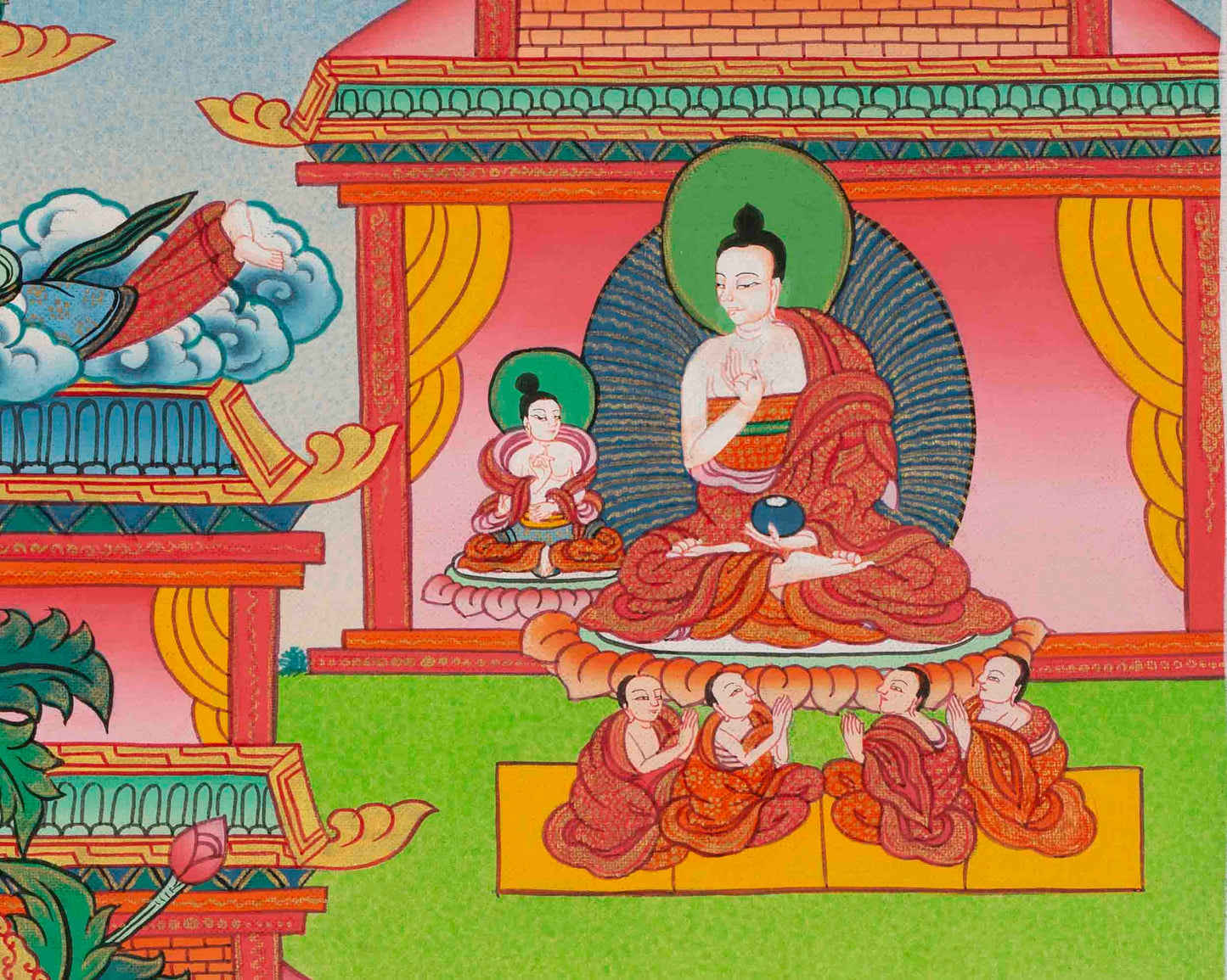 Original Hand-Painted Amitabha Buddha Palace | Sukhavati Thangka | Tibetan Buddhist Painting |