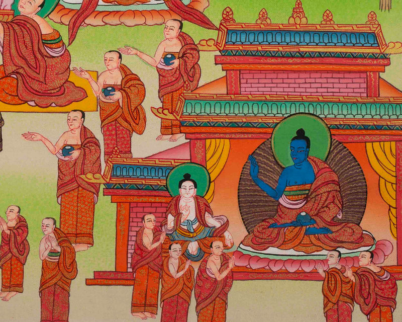 Original Hand-Painted Amitabha Buddha Palace | Sukhavati Thangka | Tibetan Buddhist Painting |