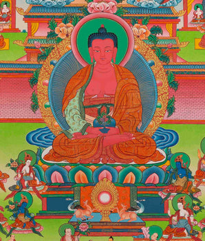 Original Hand-Painted Amitabha Buddha Palace | Sukhavati Thangka | Tibetan Buddhist Painting |