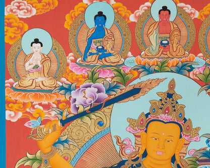 Hand painted Manjushree Thangka with Beautiful Color Combination | Good Luck to House