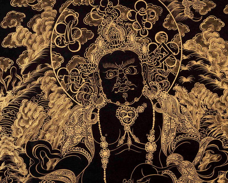 Black and Gold Shakyamuni Buddha & Bodhisattvas Thangka | Wall Decor Gifts