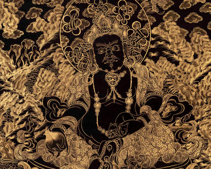 Black and Gold Shakyamuni Buddha & Bodhisattvas Thangka | Wall Decor Gifts