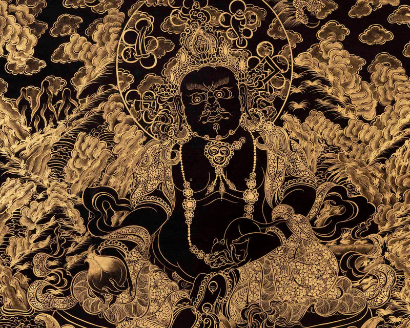 Black and Gold Shakyamuni Buddha & Bodhisattvas Thangka | Wall Decor Gifts