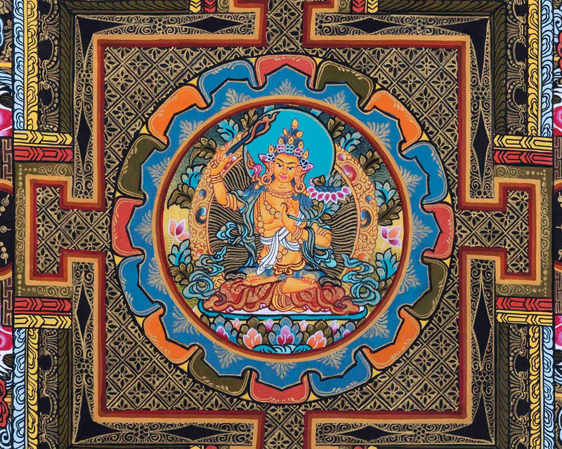 Original Hand-Painted Manjushree Mandala Thangka | Boddhisattva of Wisdom & Compassion |