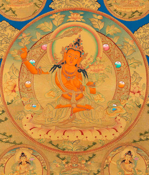 Full Gold Style Manjushree Original Hand-Painted Thangka | High Quality Workmanship