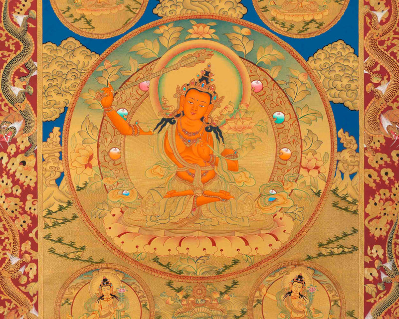 Full Gold Style Manjushree Original Hand-Painted Thangka | High Quality Workmanship