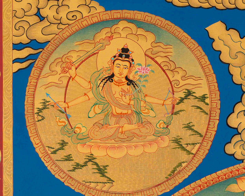 Full Gold Style Manjushree Original Hand-Painted Thangka | High Quality Workmanship