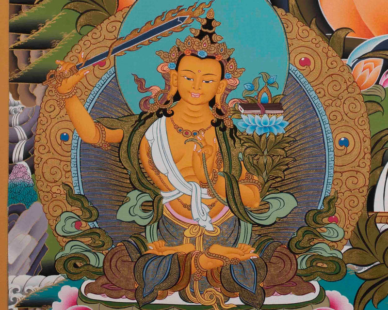 Vajrasattva Shakti Thangka | Tibetan Dorje Sempa Yab Yum 24K Gold Painting Figure