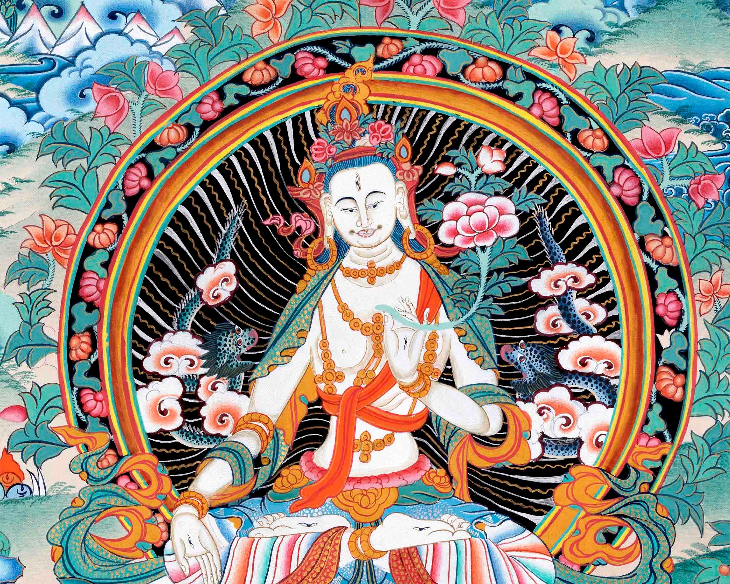 Vintage White Tara Thangka Art | Original Hand Painted Tibetan Buddhist Painting | Wall Hanging Decoration |