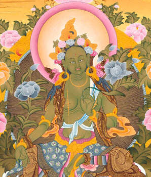 Original Hand Painted Green Tara Buddhist Thangka | Tibetan Dolma Himalayan Art