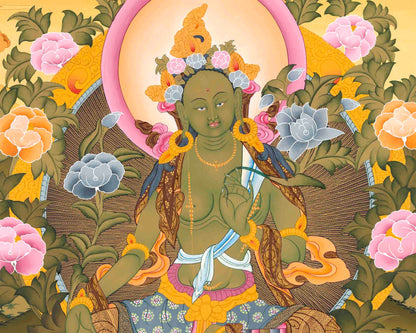 Original Hand Painted Green Tara Buddhist Thangka | Tibetan Dolma Himalayan Art