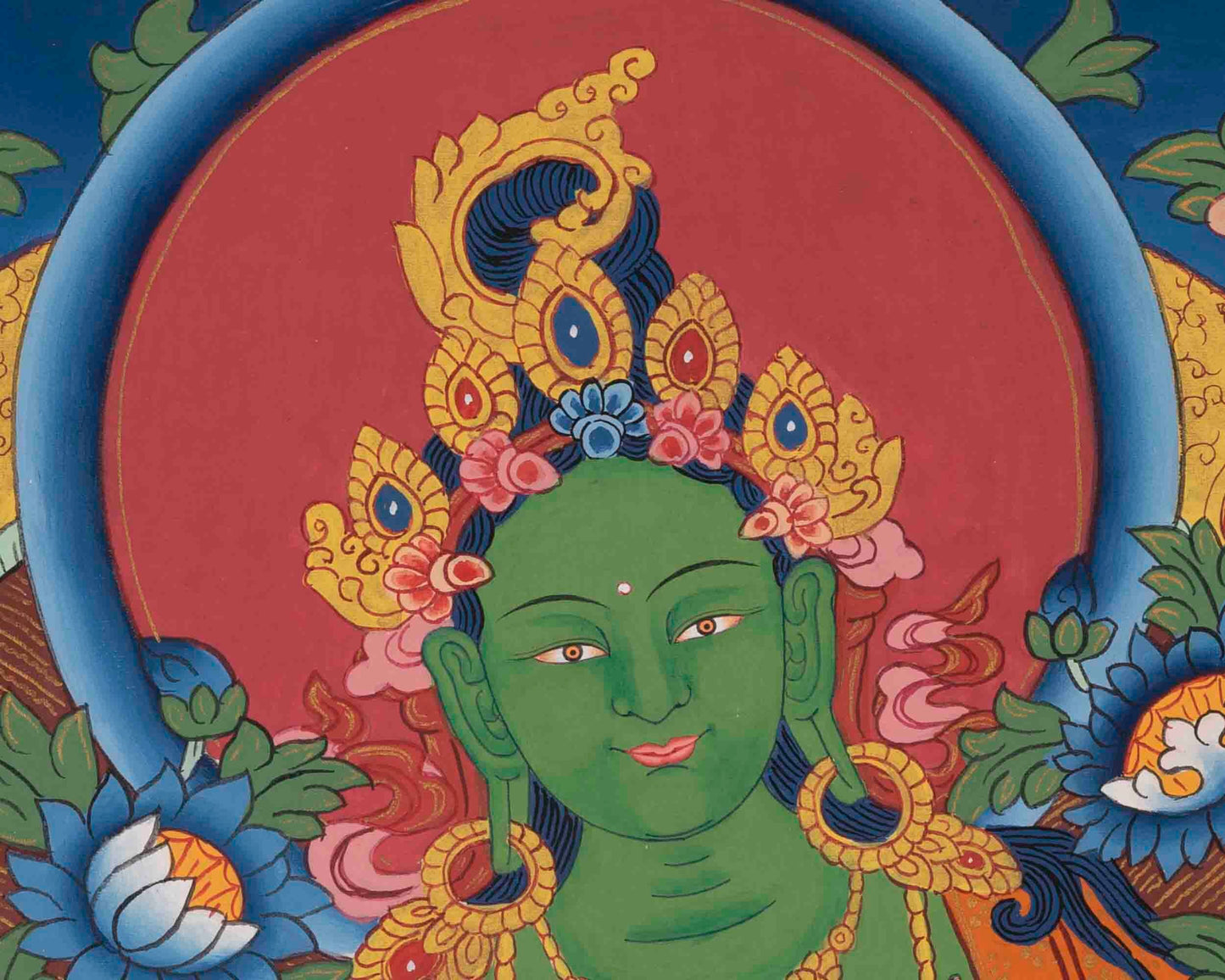 Green Tara Thangka | Original Hand Painted Healing Female Deity | Healing Tara Painting | Art Painting for Meditation and Yoga | Wall Decor