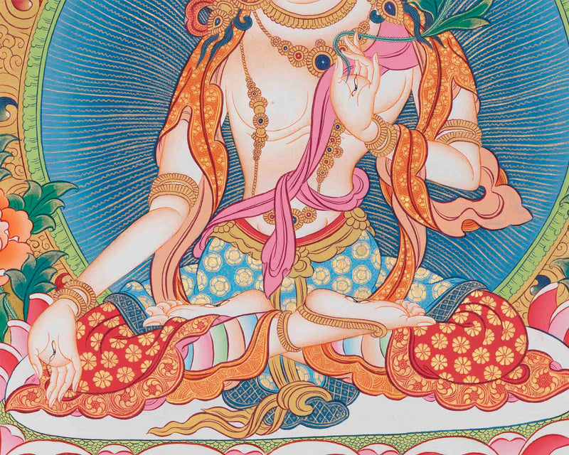 White Tara Thangka Art | Original Hand Painted Female Bodhisattva Art | Wall Decoration Painting |