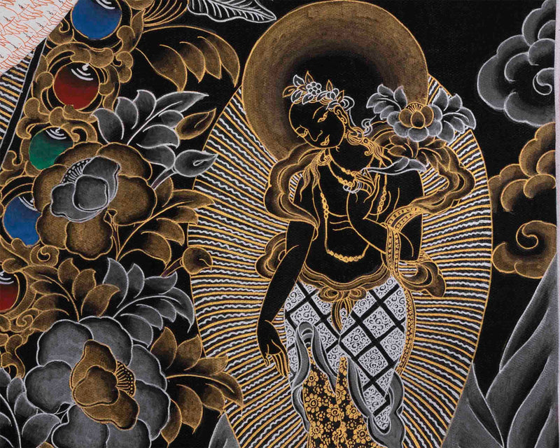 Black and Gold Original 1000 Armed Avalokiteshvara Thangka | Bodhisattva Guanyin Art