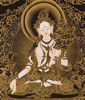 Black and Gold Style White Tara Thangka Art | Original Hand Painted Tibetan Thangka Painting | Meditation And Yoga | Wall Hanging Decoration