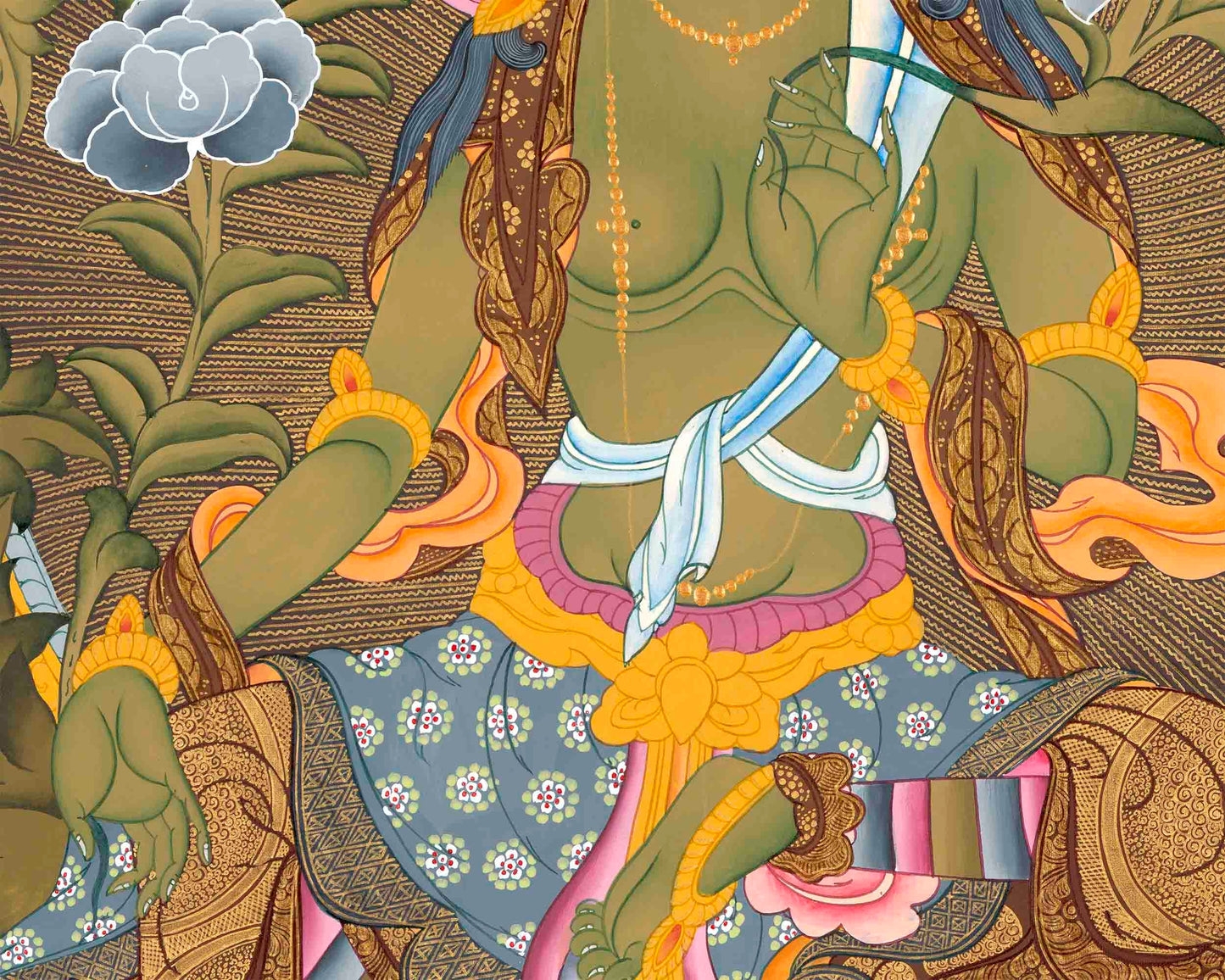 Original Hand Painted Green Tara Buddhist Thangka | Tibetan Dolma Himalayan Art