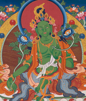 Green Tara Thangka | Original Hand Painted Healing Female Deity | Healing Tara Painting | Art Painting for Meditation and Yoga | Wall Decor