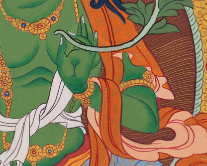 Green Tara Thangka | Original Hand Painted Healing Female Deity | Healing Tara Painting | Art Painting for Meditation and Yoga | Wall Decor