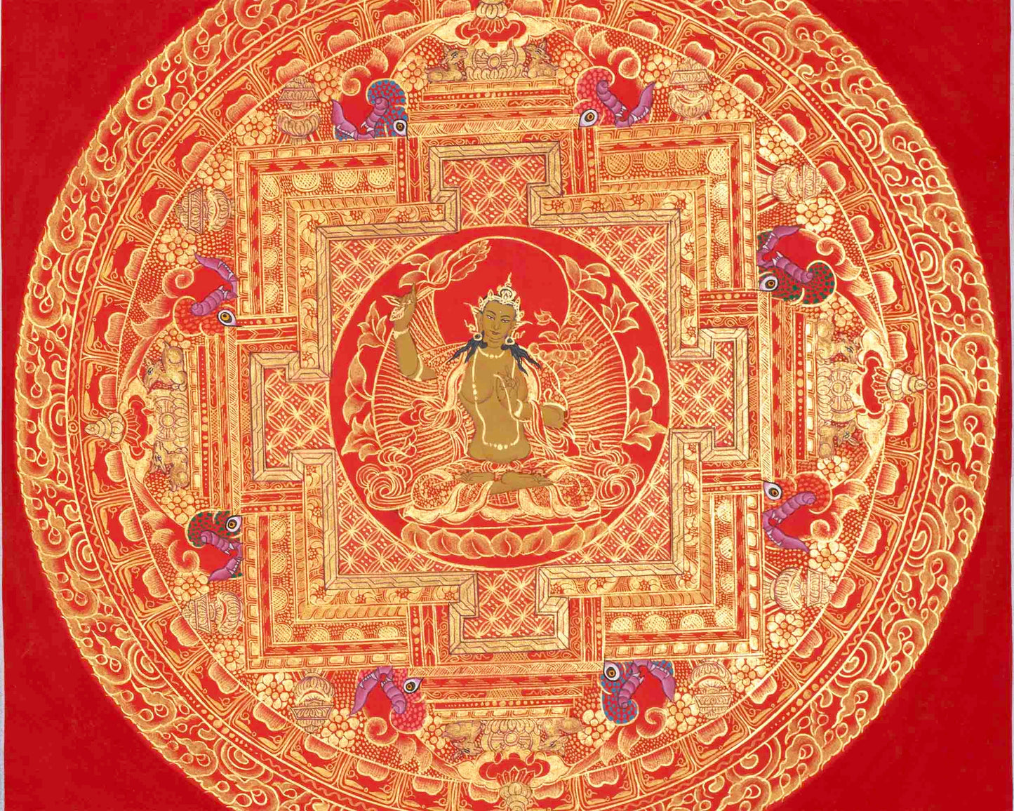 Dzambala, Manjushree, Shakyamuni Buddha Mandala Thangka | Orignal Hand Painted Tibetan Art |