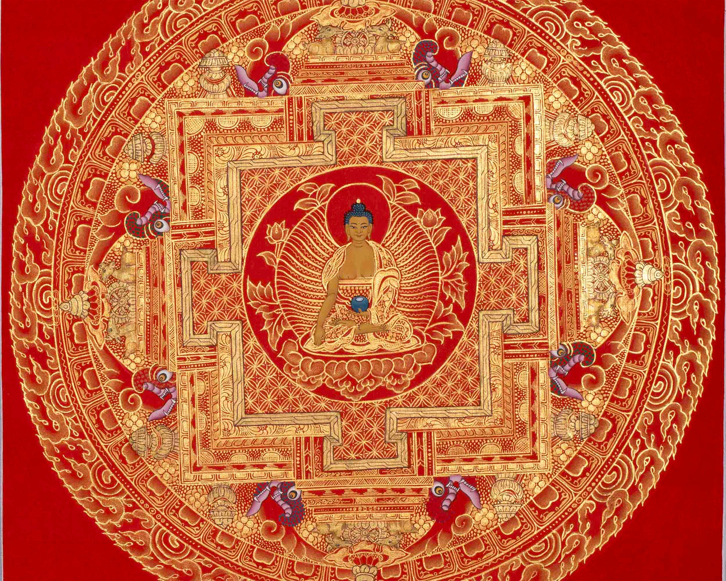 Dzambala, Manjushree, Shakyamuni Buddha Mandala Thangka | Orignal Hand Painted Tibetan Art |