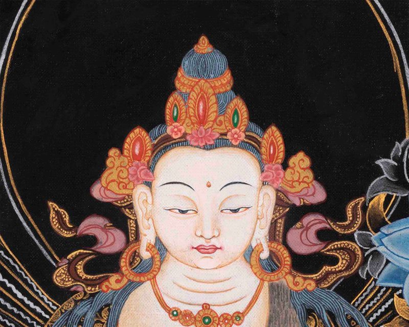 Avalokiteshvara Chengrezig Thangka | Original Hand-painted Arya Bodhisattva | Vajrayana Buddhism Painting |