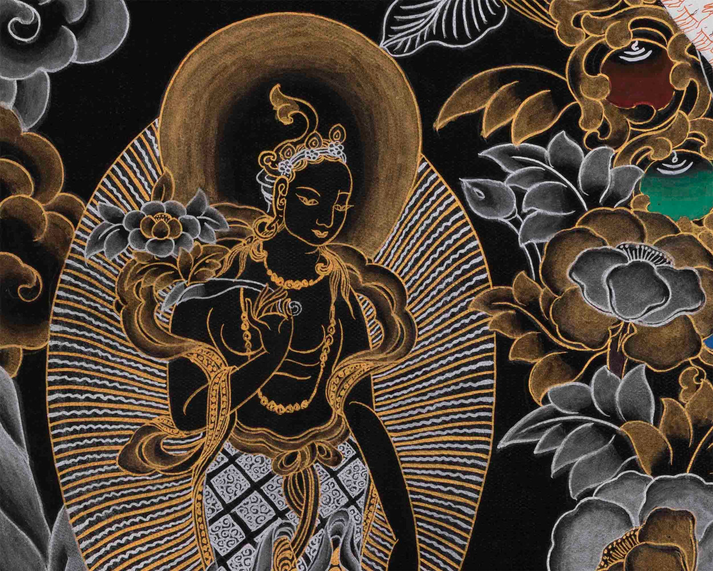 Black and Gold Original 1000 Armed Avalokiteshvara Thangka | Bodhisattva Guanyin Art